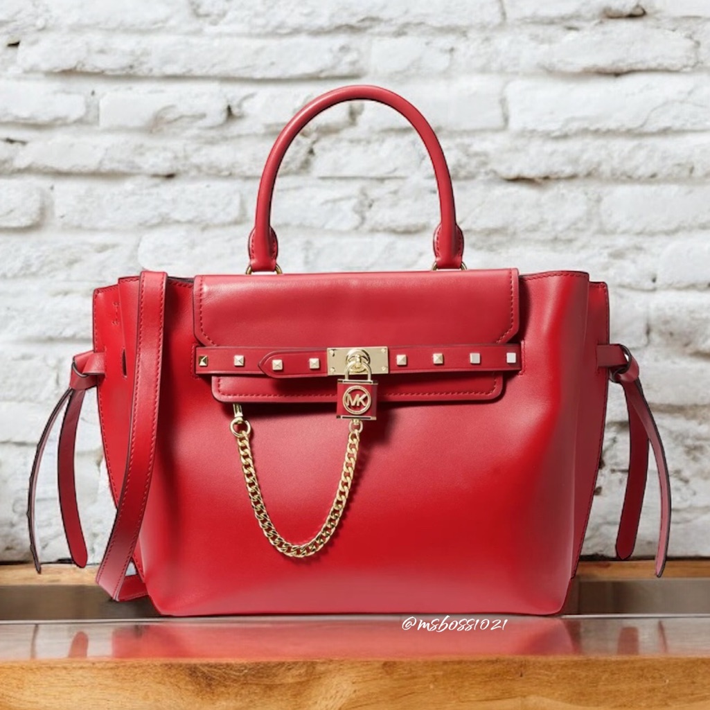 Michael Kors Legacy Large Belted Satchel W/Studs Leather In Crimson Nwt